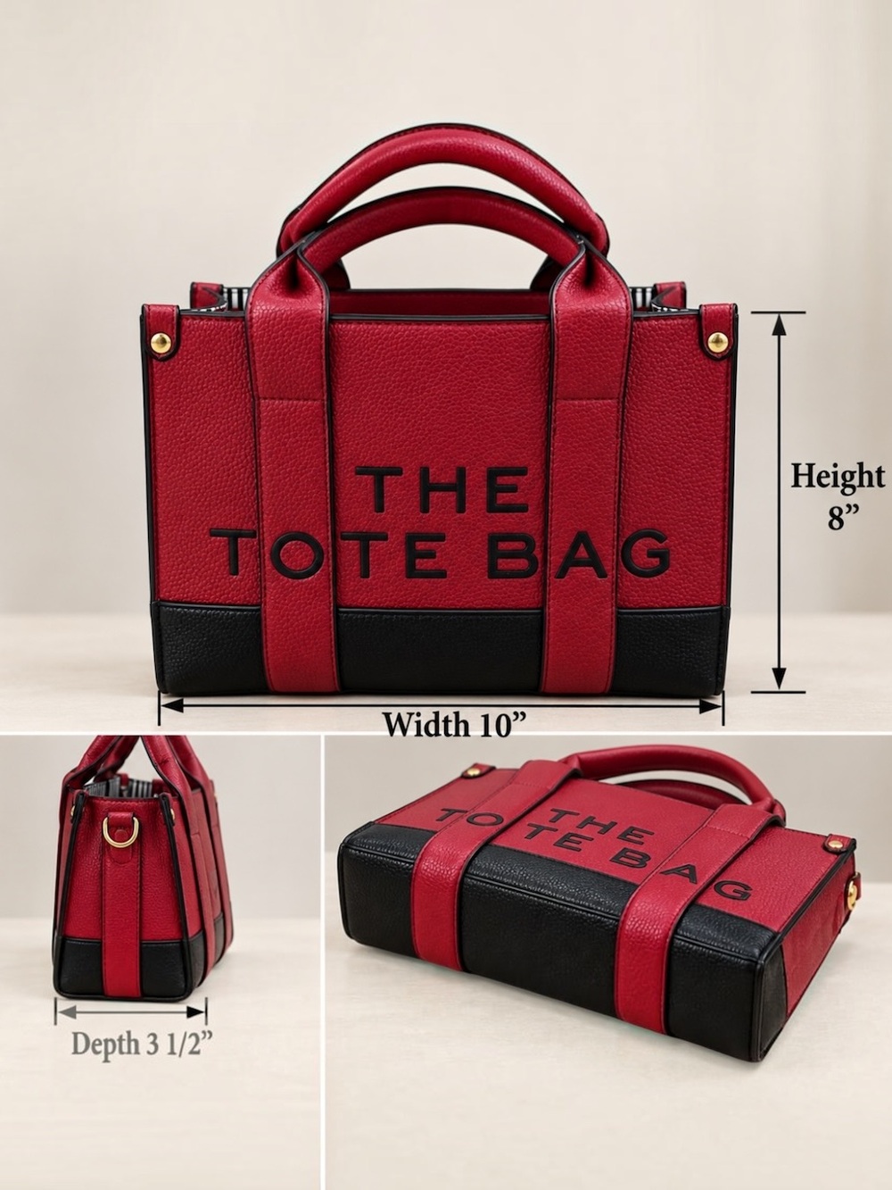 NWT Red Black Faux Leather Tote Bag Wallet Crossbody Strap Set